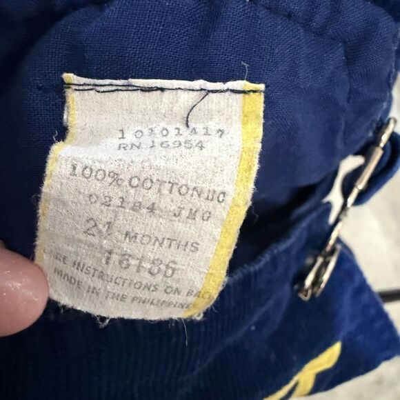 Vintage corduroy toddler Blue Fire Truck patch jumper Overalls 100% cotton 24mos - Picture 8 of 9